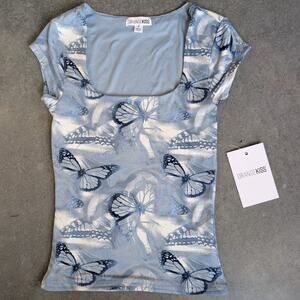 Y2K butterfly square neck top in Size Small Blue Fitted Mesh Fairy Bratz 90s 00s